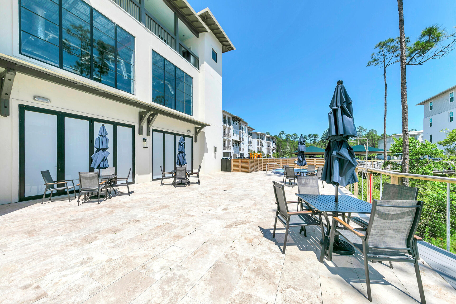 179 South County Highway 393, Unit 415 Santa Rosa Beach, FL 32459 - Photo 17 of 26 a view of a dinning tables and chairs in patio of a house