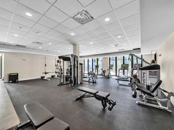 a view of a room with gym equipment