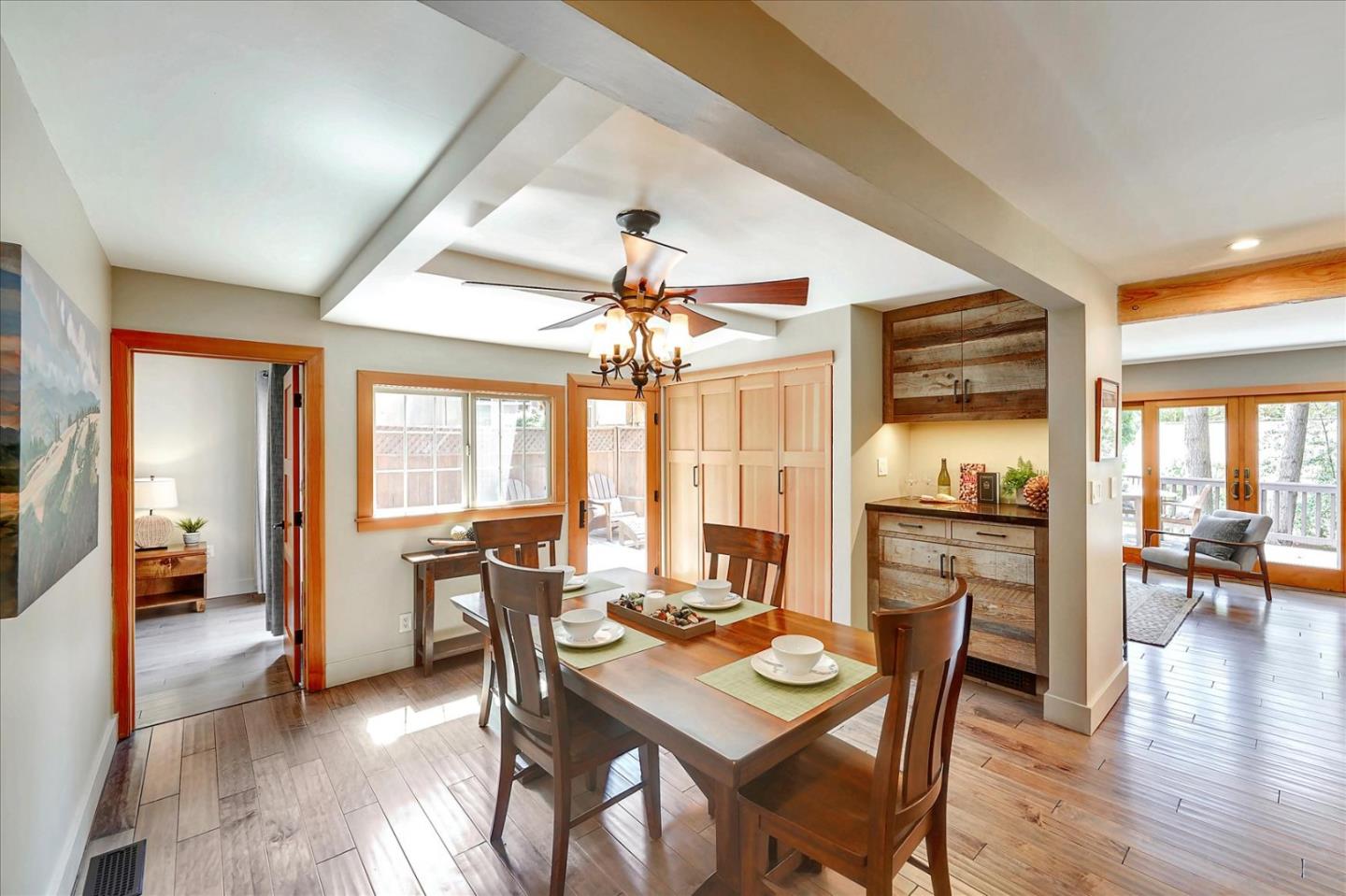 77 Forest Road Mount Hermon, CA 95041 - Photo 18 of 46 a view of a dining room with furniture window and wooden floor