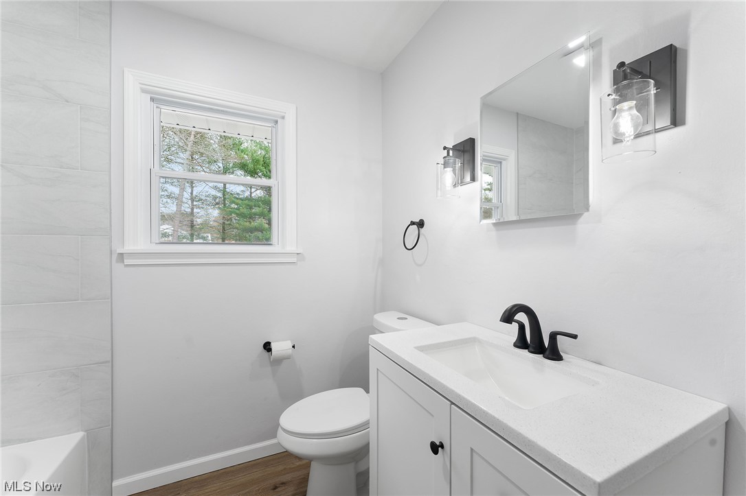 1707 Brookfield Road Hubbard, OH 44425 - Photo 13 of 30 Bathroom with toilet, wood-type flooring, and oversized vanity