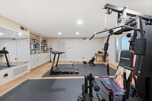 a view of a room with gym equipment