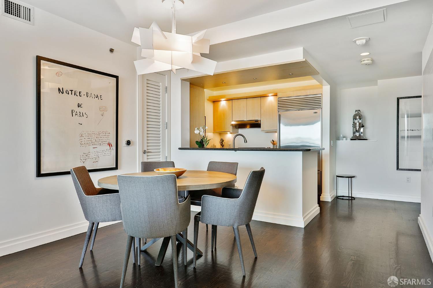 229 Brannan Street, Unit 12C San Francisco, CA 94107 - Photo 14 of 57 a dining room with furniture and wooden floor