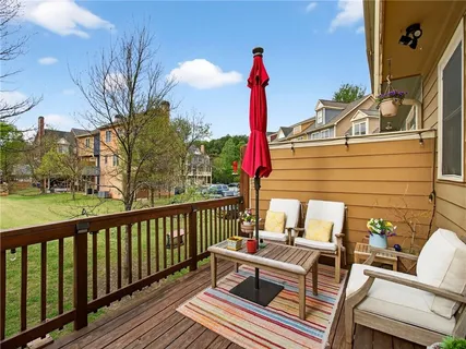 a building outdoor space with patio furniture