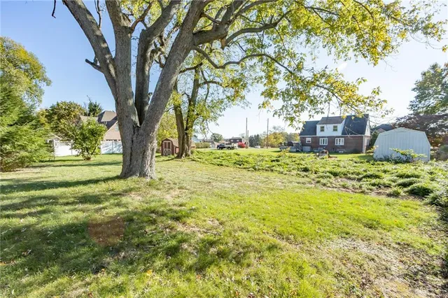 a large tree in front of a white house