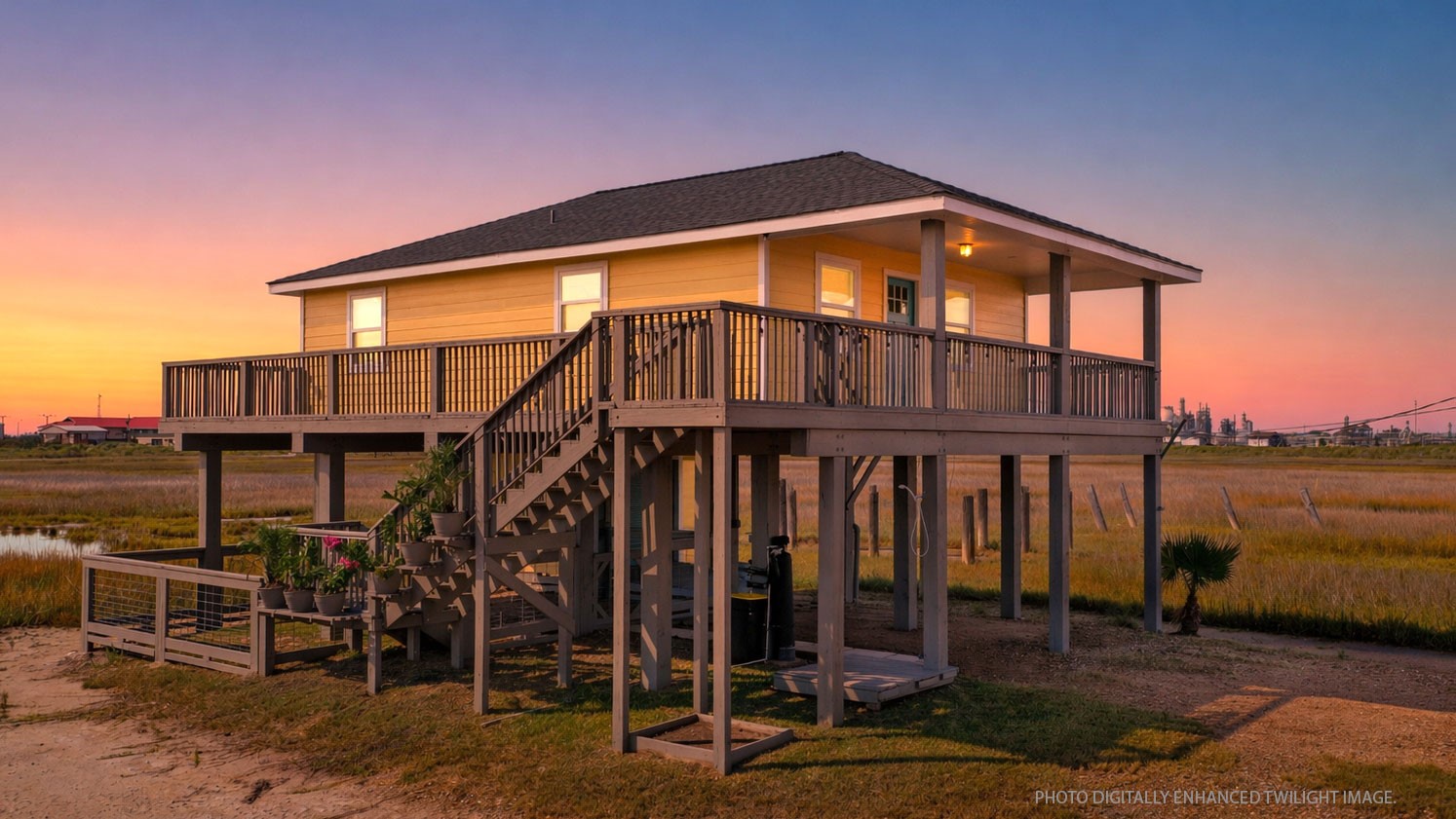 715 Caisson Street Surfside Beach, TX 77541 - Photo 1 of 35 MLS Twilight photo has been digitally enhanced to illustrate evening ambiance.