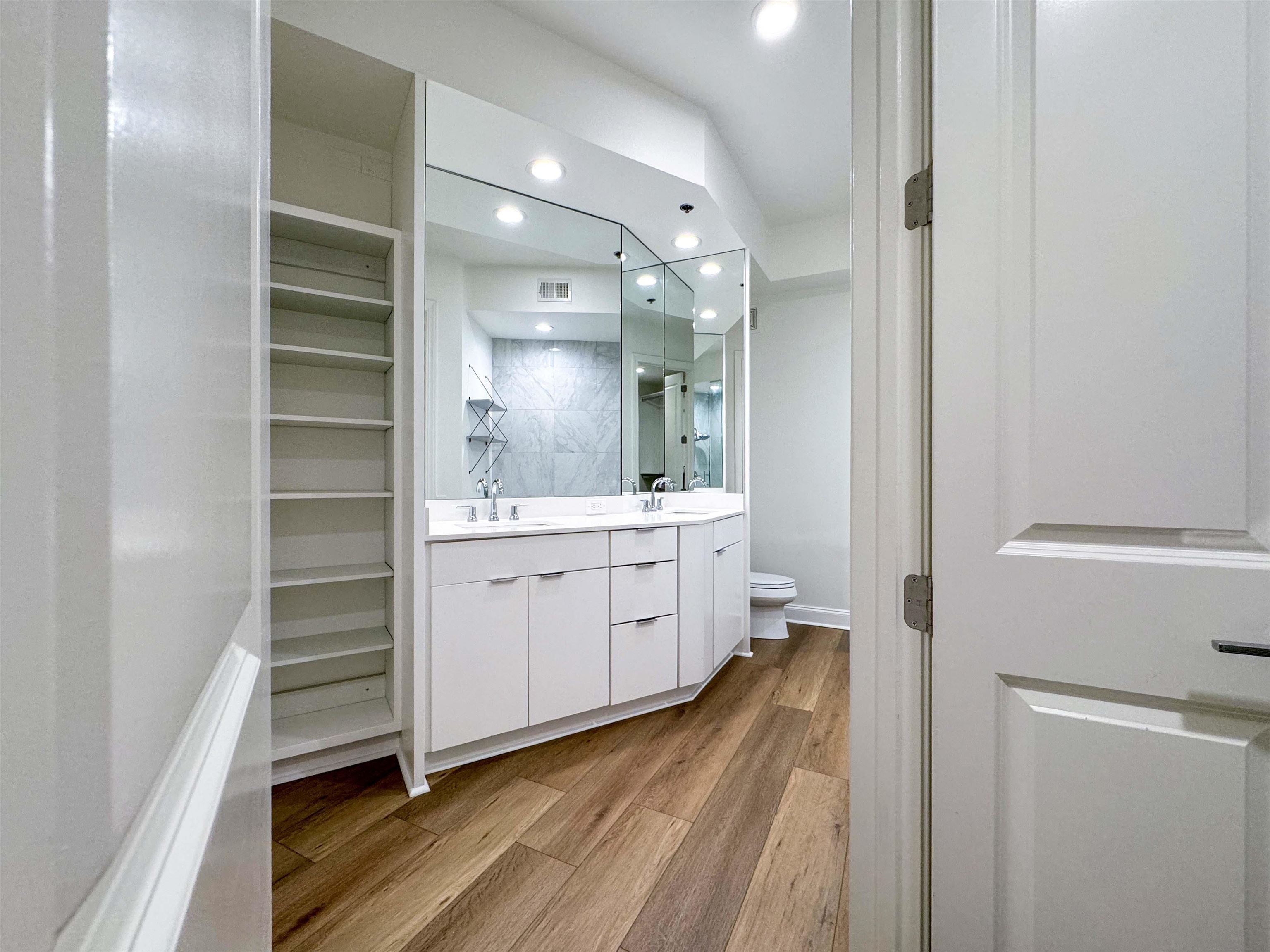 717 Riverside Drive, Unit 707 Memphis, TN 38103 - Photo 28 of 39 Bathroom with dual bowl vanity, toilet, and hardwood / wood-style floors