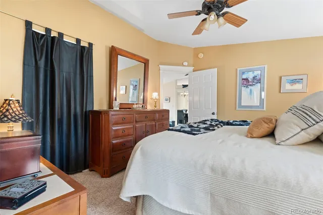 a bed room with furniture and closet