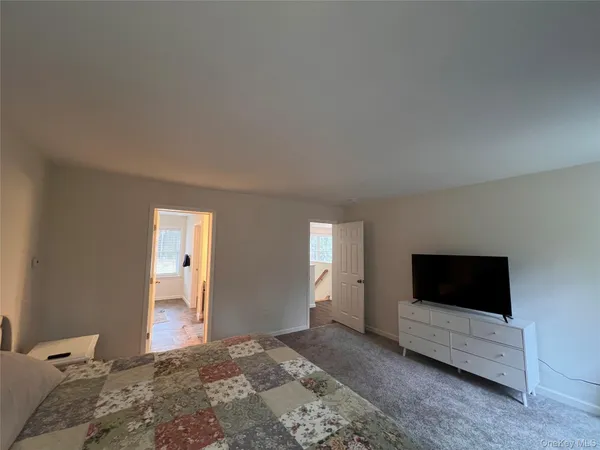 a bedroom with a bed and a television