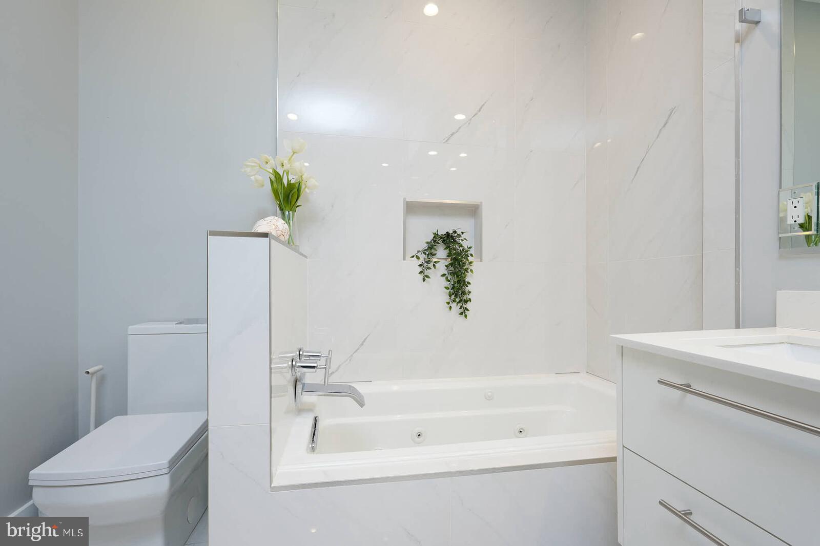 1461 Chapin Street Northwest Washington, DC 20009 - Photo 26 of 67 a bathroom with a bathtub a sink a toilet and a mirror