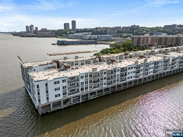 a view of a lake with a city