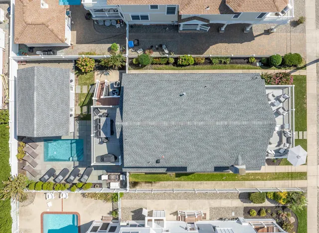 a view of water fountain and building