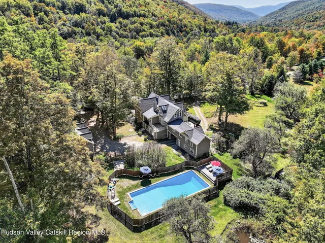 an outdoor space with furniture
