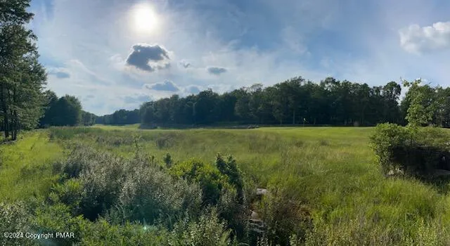 a view of a golf course with a lake