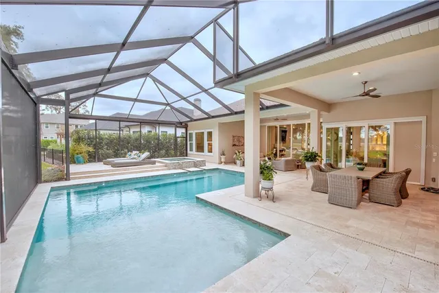 a view of yard with large trees