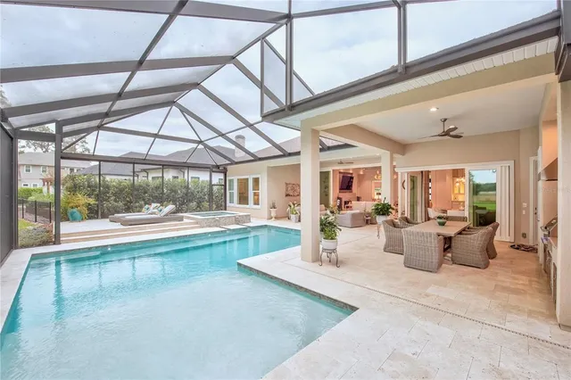 a view of swimming pool with a yard