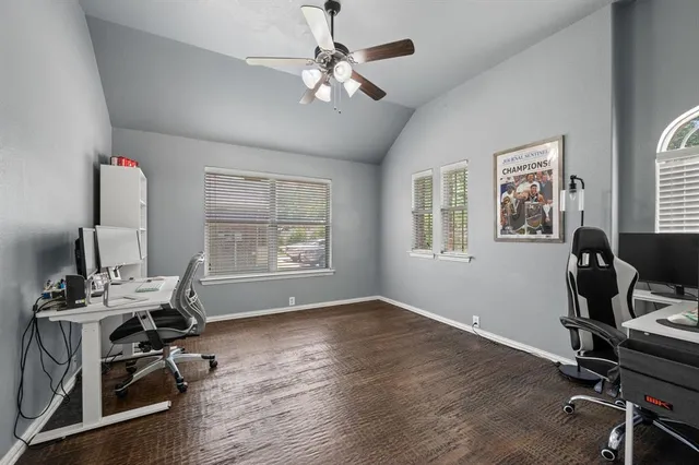 a workspace with wooden floor