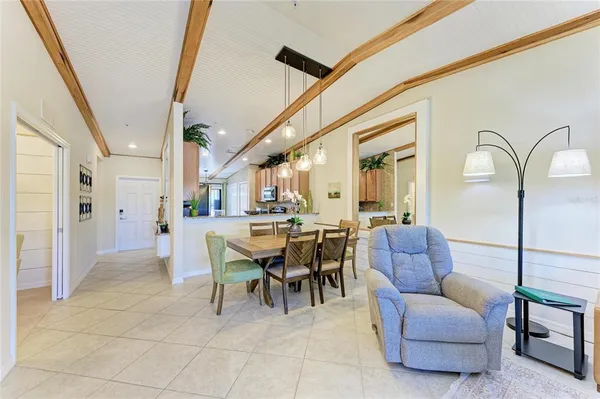 a dining room with furniture