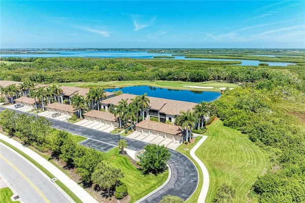 an aerial view of a house with a garden