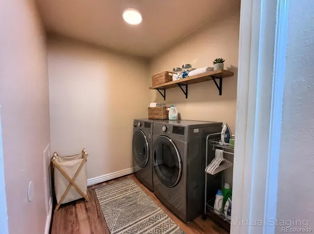 a utility room with dryer and washer