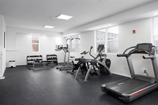 a view of a room with gym equipment