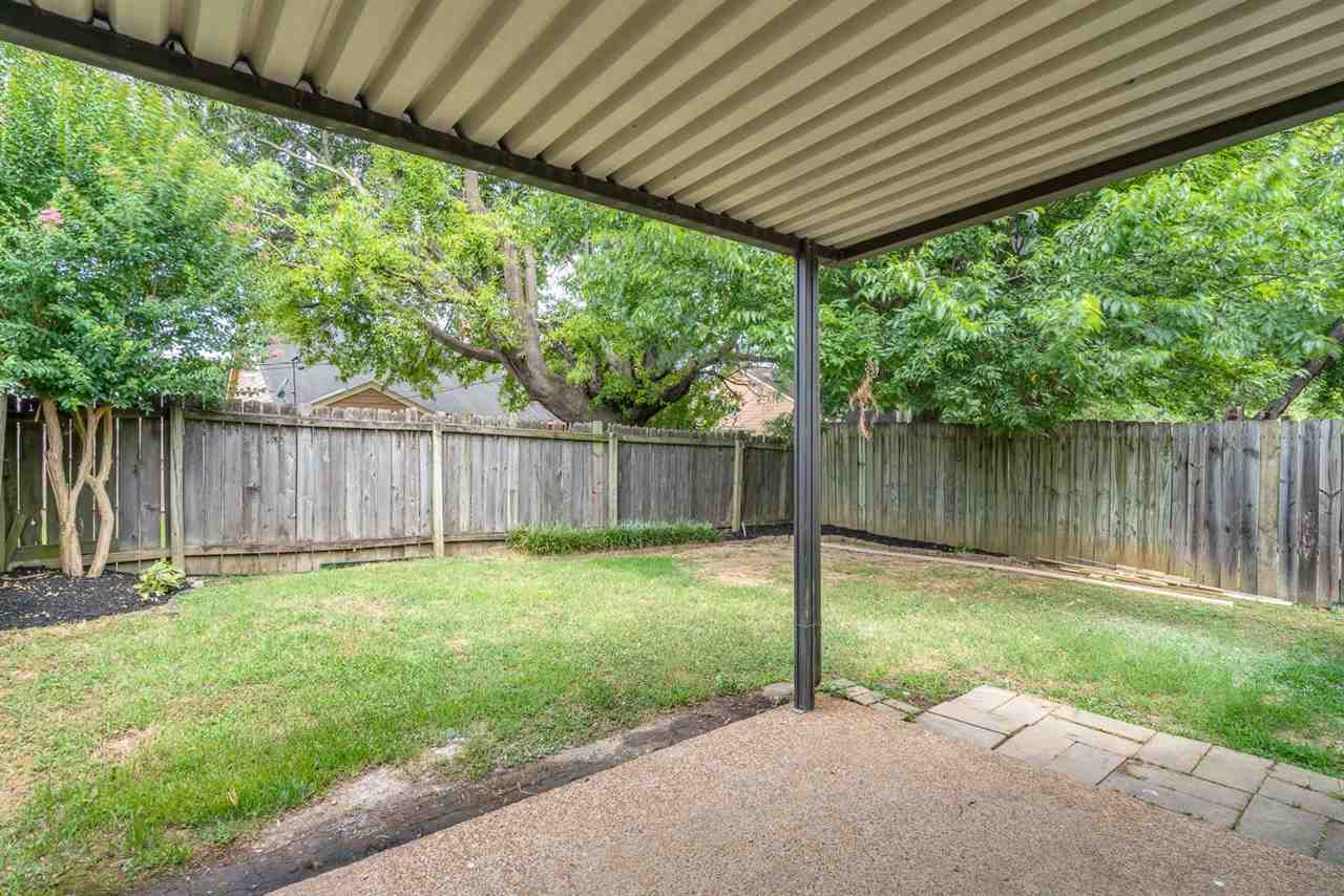 4233 Meadow Ridge Trail Memphis, TN 38141 - Photo 21 of 21 a backyard of a house with a fountain and a large tree with wooden fence