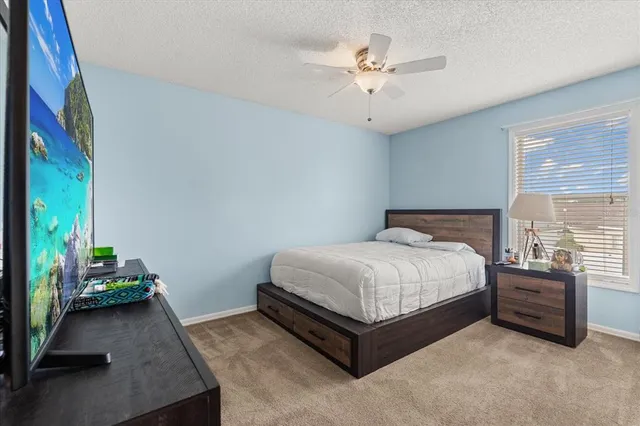 an aerial view of residential houses with outdoor space and river