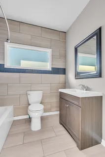 a bathroom with a bathtub