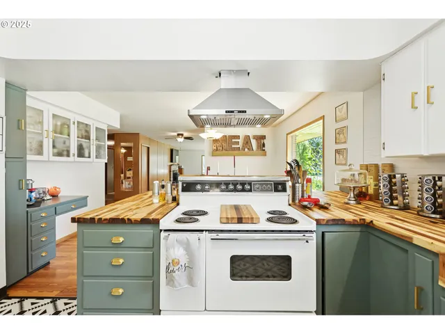 a kitchen that has a cabinets and a stove in it