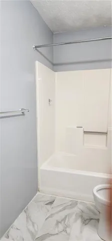 a bathroom with a shower and a toilet
