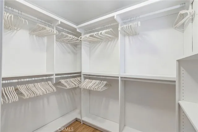 a view of walk in closet with empty racks