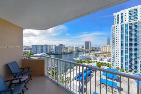 a balcony with city view