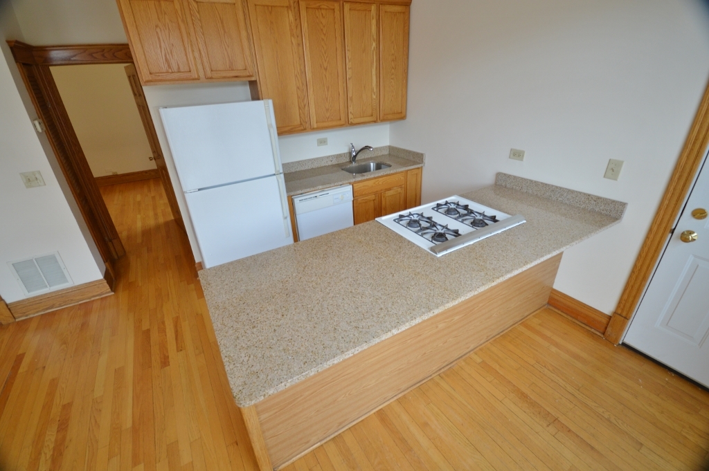 713 West Wrightwood Avenue, Unit 2R Chicago, IL 60614 - Photo 4 of 8 a kitchen with a wooden floor and a stove