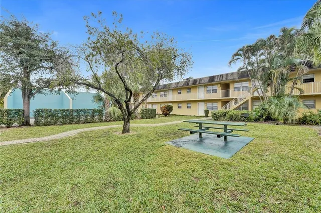 a view of a yard with a slide