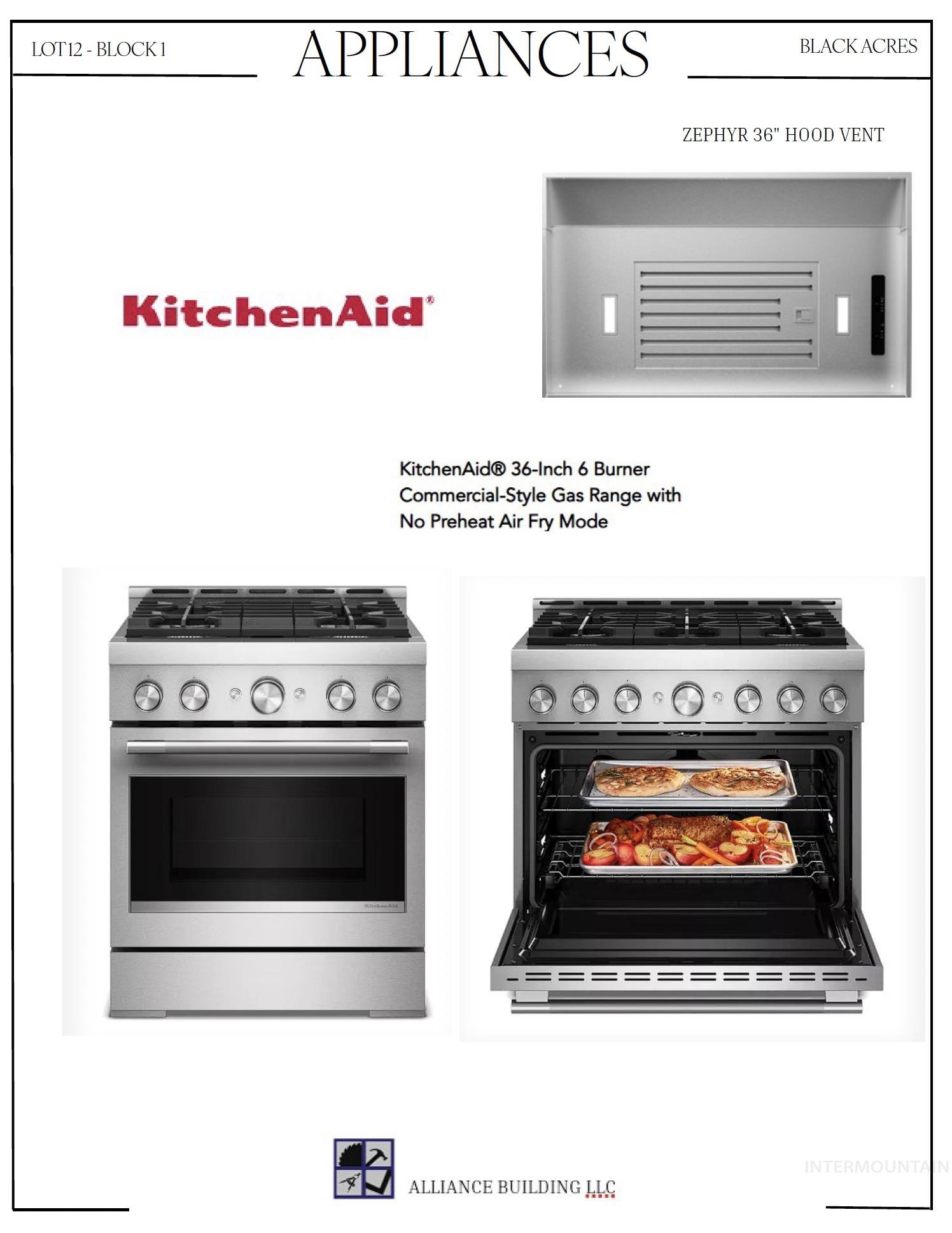 12124 October Glory Street Middleton, ID 83644 - Photo 14 of 22 Appliance Specifications. Detailing KitchenAid range and Zephyr hood vent for the property