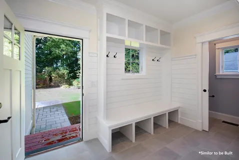 a room that has a bench in it