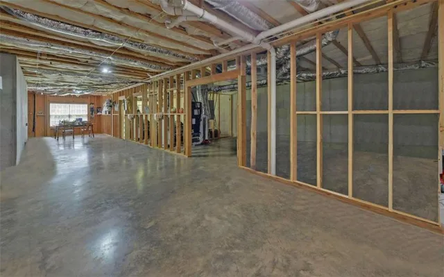 a view of a hallway with windows