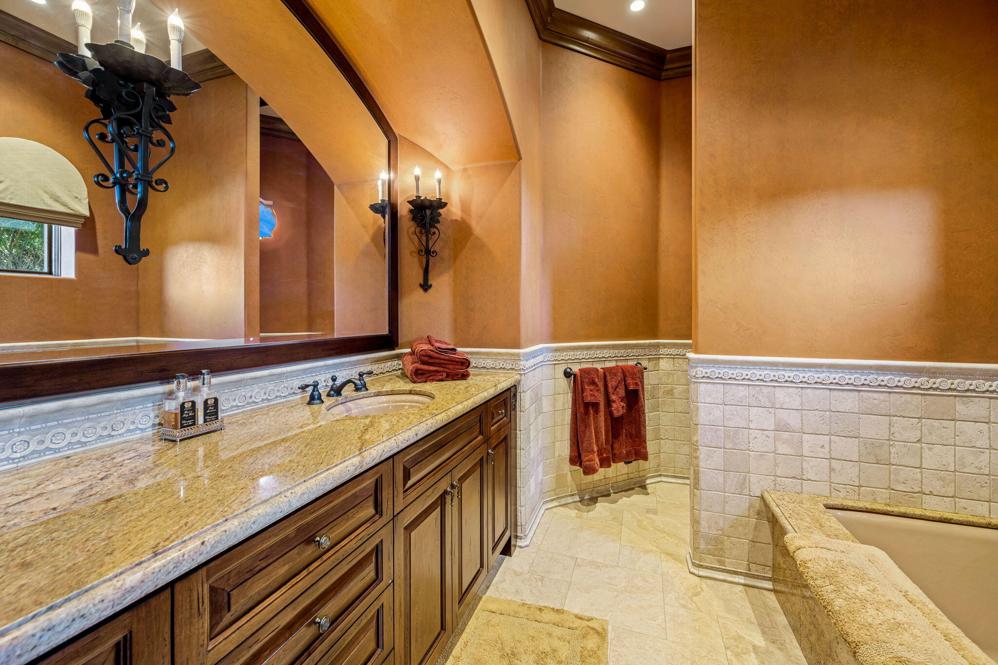 14 Strauss Terrace Rancho Mirage, CA 92270 - Photo 70 of 115 a bathroom with a double vanity sink and a mirror