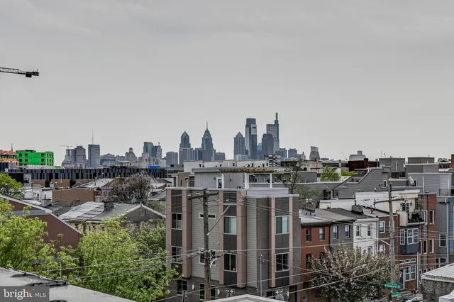 a city view with tall buildings