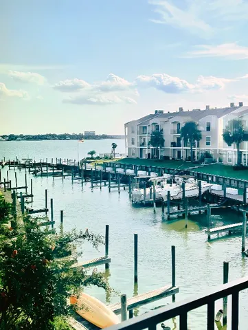 a view of a lake with a city view
