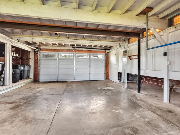 a view of a building with a ceiling fan