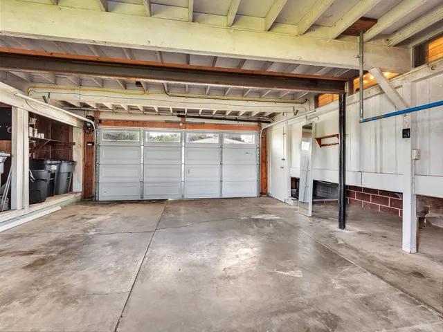 a view of a building with a ceiling fan