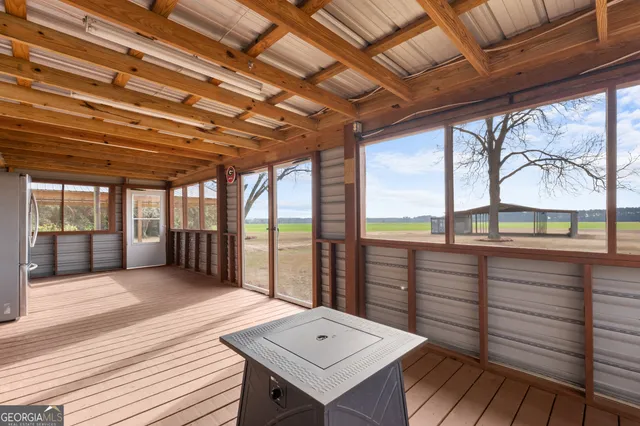 front view of a house with a patio