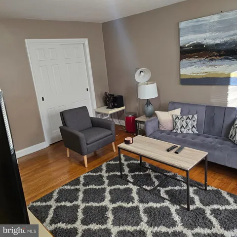 a living room with furniture and a rug