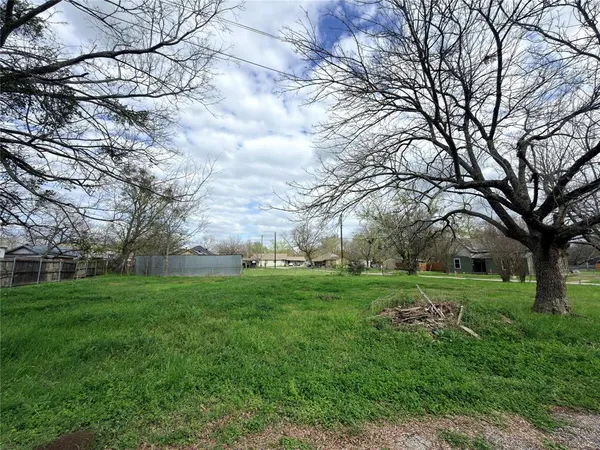 a view of a grassy field with trees