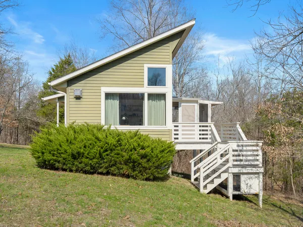 a garden view with a seating space
