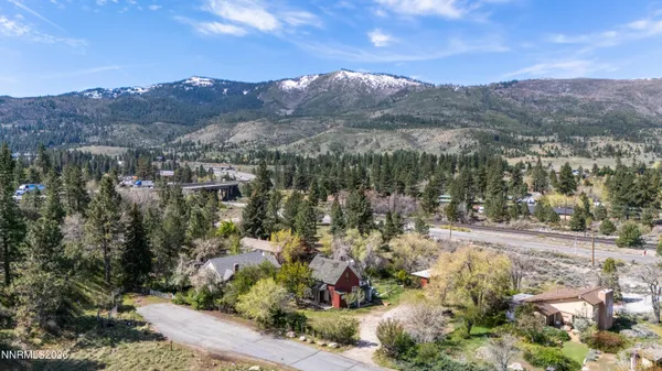 a view of a forest with mountains in the background