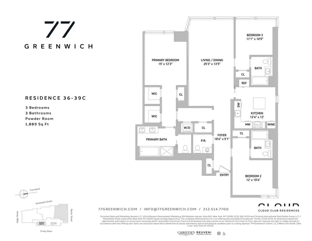$3,050,000 | 77 Greenwich Street, Unit 36C | Financial District