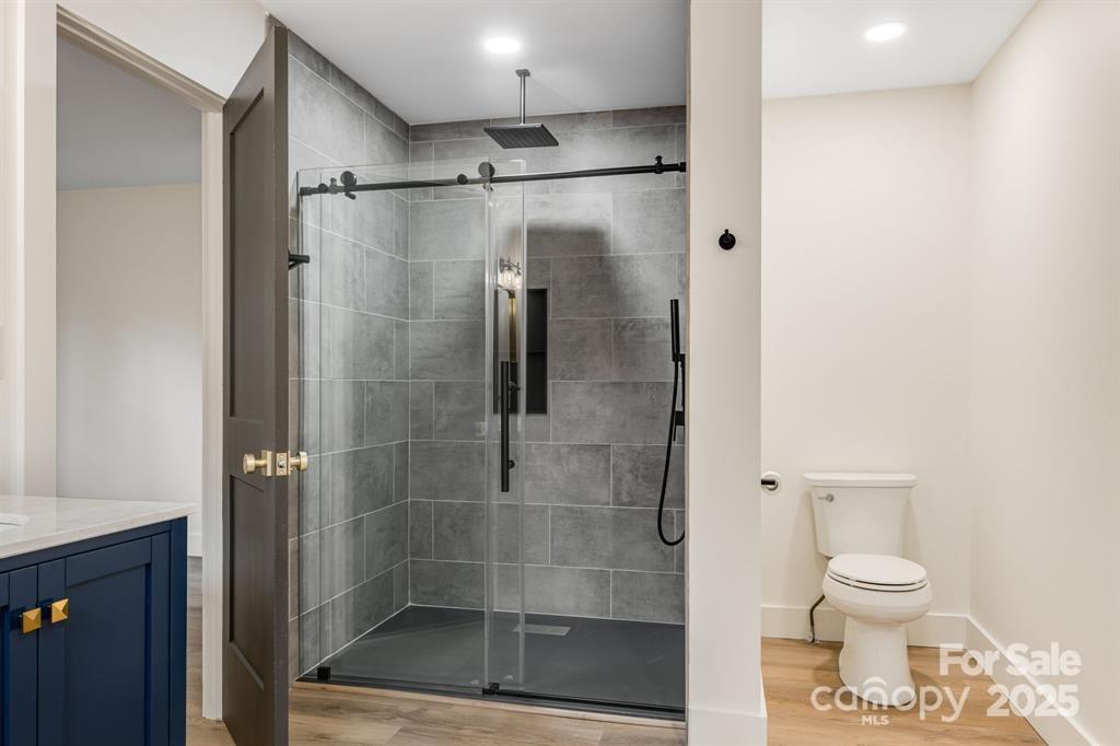 7 Angus Lane Asheville, NC 28805 - Photo 31 of 45 a bathroom with a shower and a toilet