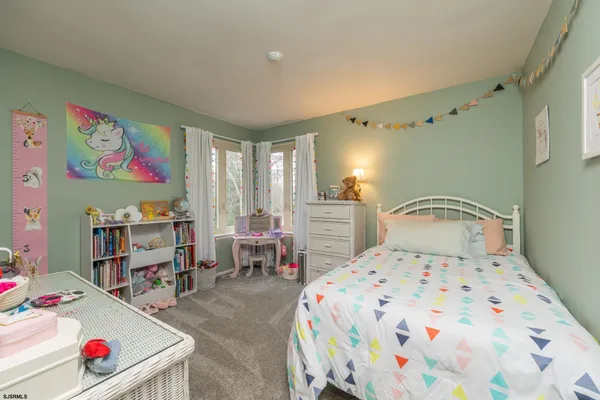 a spacious bedroom with a bed and large windows