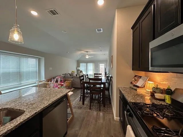a kitchen with lots of counter top space